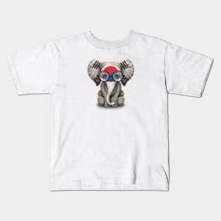 Baby Elephant with Glasses and South Korean Flag Kids T-Shirt
